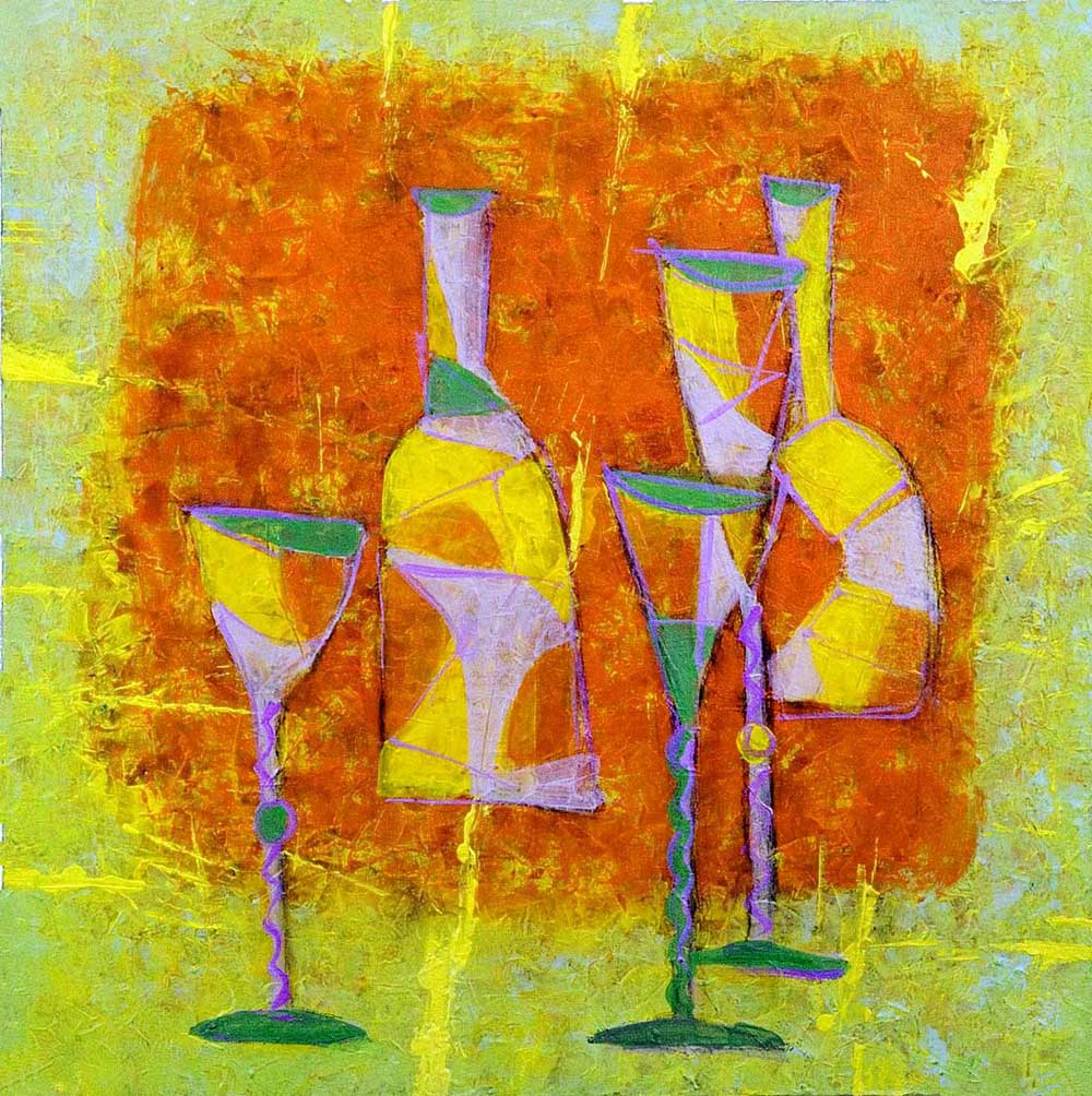  Wine bottle and wine glasses 