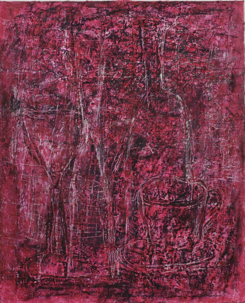  Stilllife a bottle, wine glass and a cup 