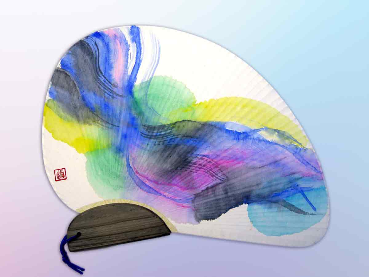 抽象的夏空千鳥杉柄の団扇　A silver Milky Way galaxy 